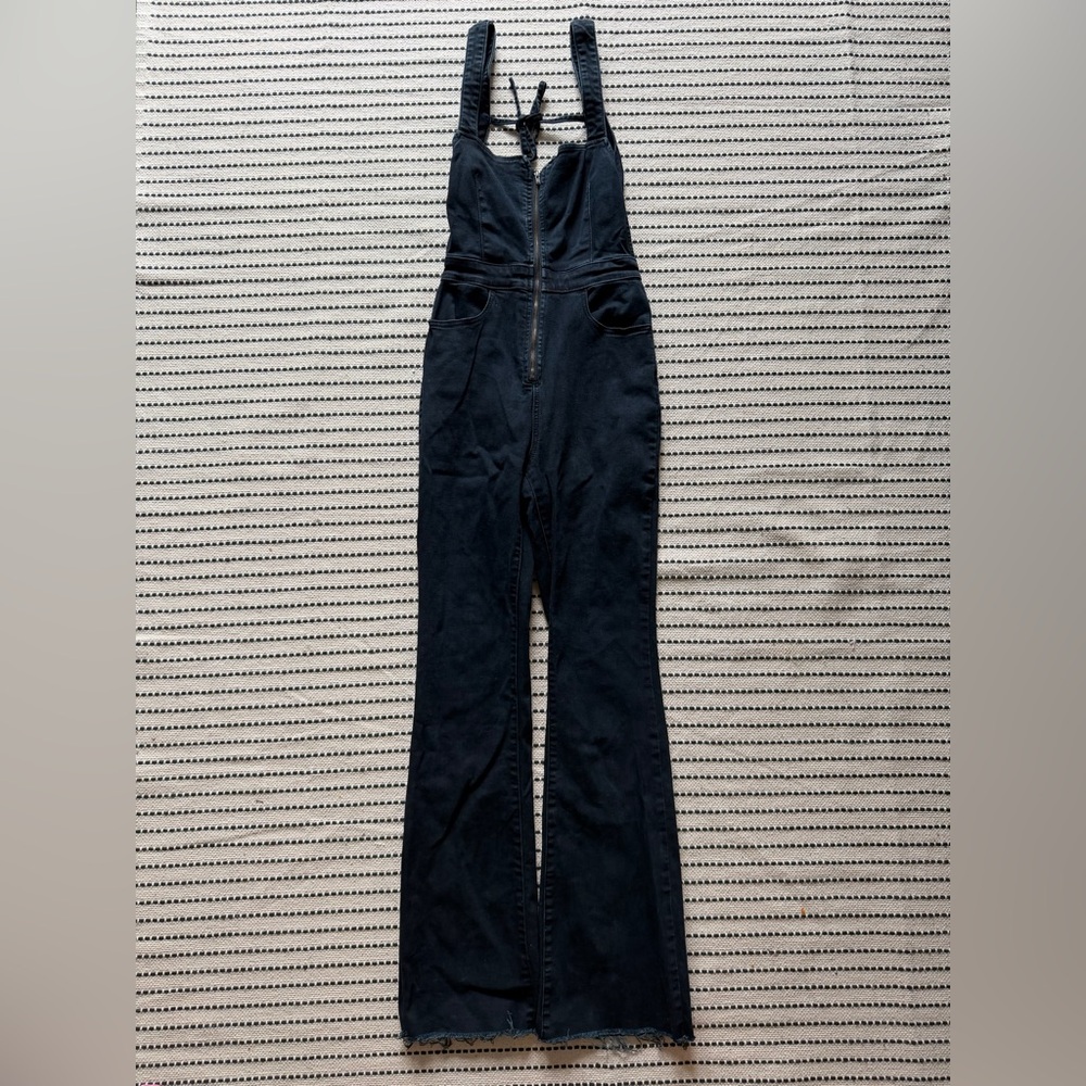 Free People Crvy 2nd Ave One Piece Jumpsuit Black Zip Up 2